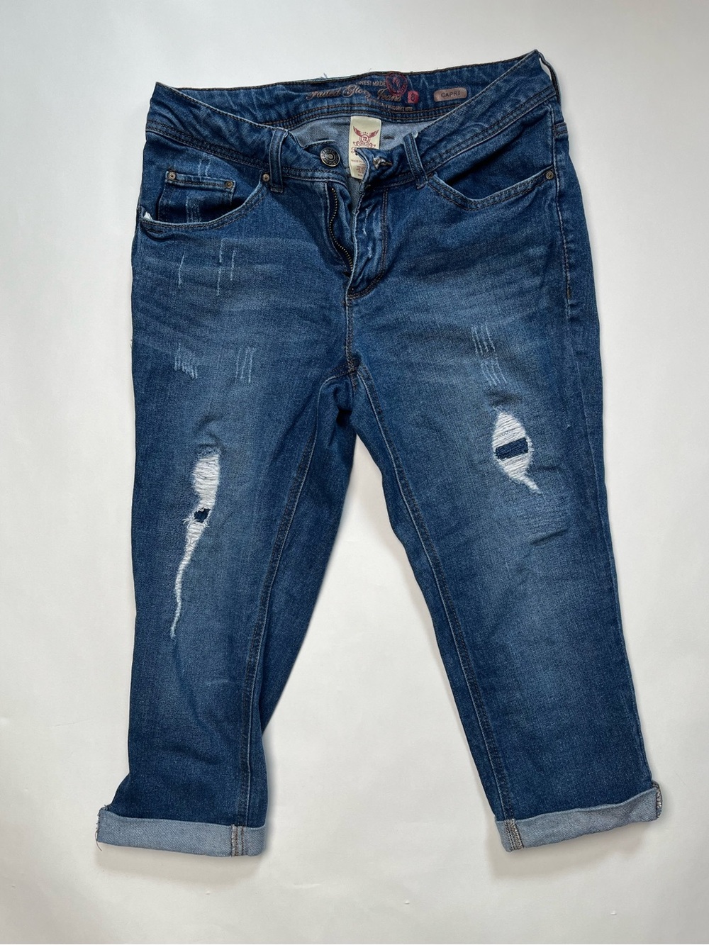 Faded Glory Dark Blue Distressed Boyfriend Jeans